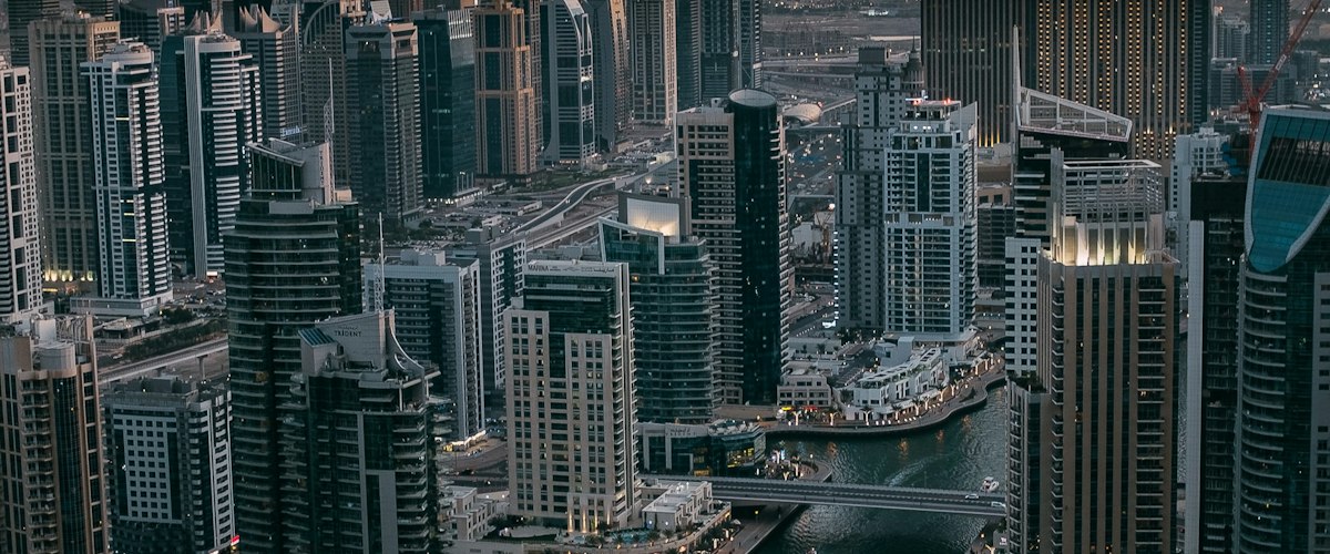 Dubai Marina towers from above — vacation rentals in Dubai
